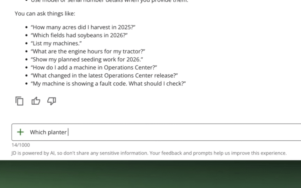John Deere Launches JD AI Chatbot for Farmers
